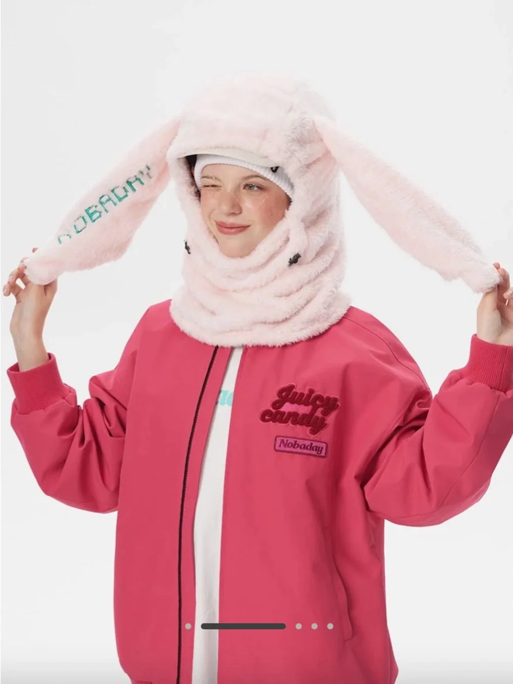 Plush Bunny Hood Scarf for Kids - Light Pink
